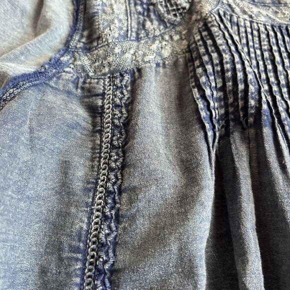 Sundance Cotton Boho Peasant Blouse Prairie Romantic Indigo Blue Women L - Picture 11 of 14